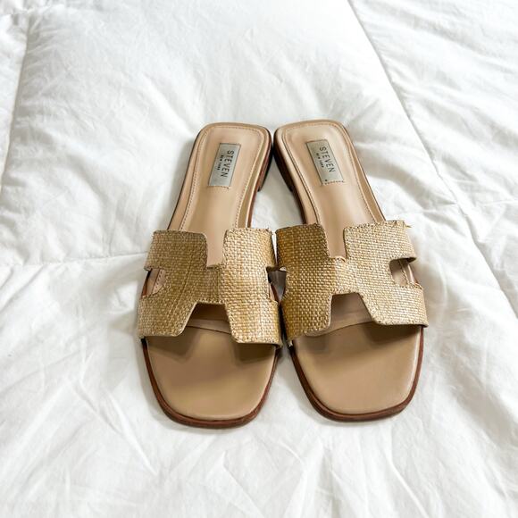 Steven by Steve Madden Hadyn Raffia Slide Sandals Natural Tan Size 8.5 EUC - Picture 3 of 8